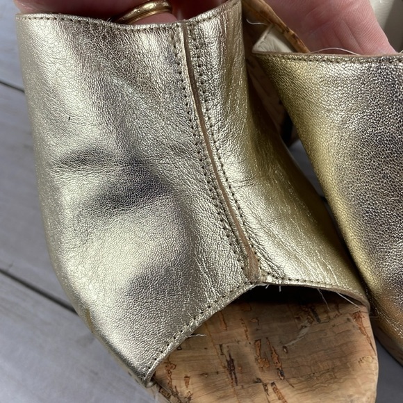 DEE KELLER gold Leather Cork Heel Wedge Platform Mule Sandals - Picture 13 of 14